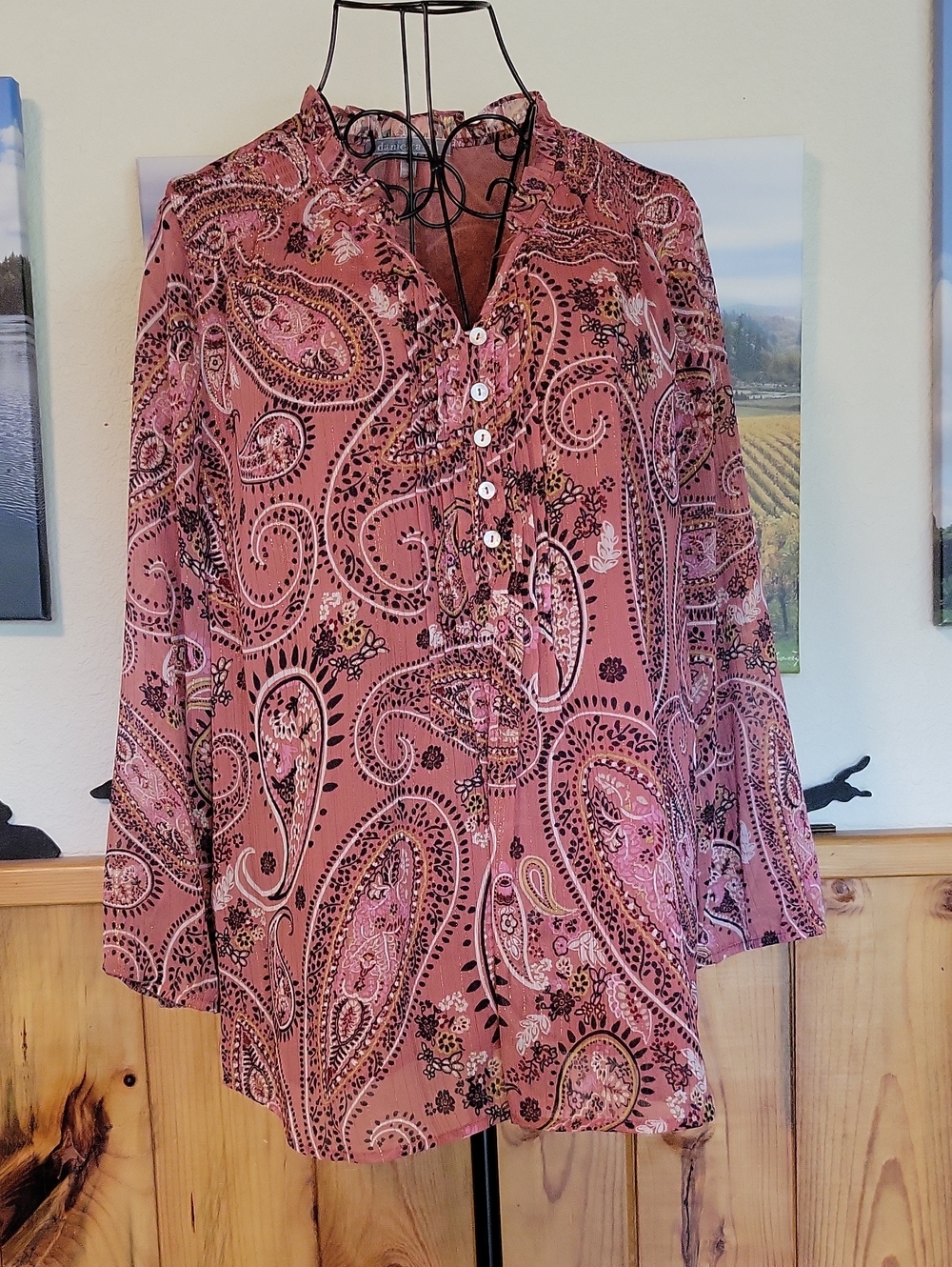 Daniel Rainn Mauve Paisley Button-Front Blouse